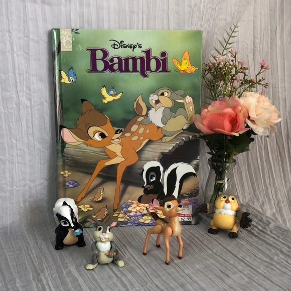 Disney Other - DISNEY Bambi lot of 4 plastic action toys Bambi Flower Thumper Owl & story book